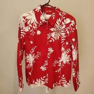 NWOT Susan Graver Style size small shacket, top. Red leaf beaded accent. Zip